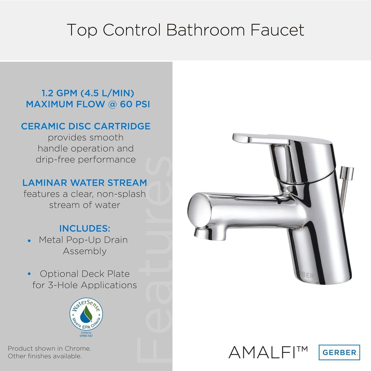Gerber D224530BN Brushed Nickel Amalfi Single Handle Top Control Lavatory Faucet