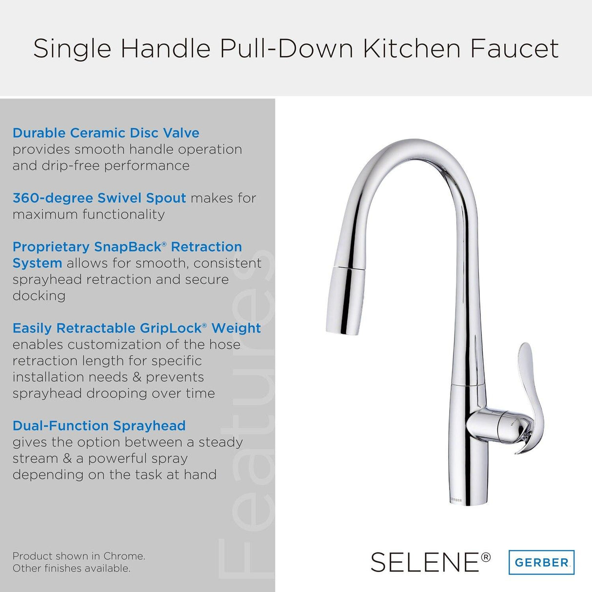 Gerber D454012SS Stainless Steel Selene Single Handle Pull-down Kitchen Faucet