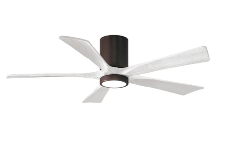 Matthews Fan IR5HLK-TB-MWH-52 IR5HLK five-blade flush mount paddle fan in Textured Bronze finish with 52” solid matte white wood blades and integrated LED light kit.
