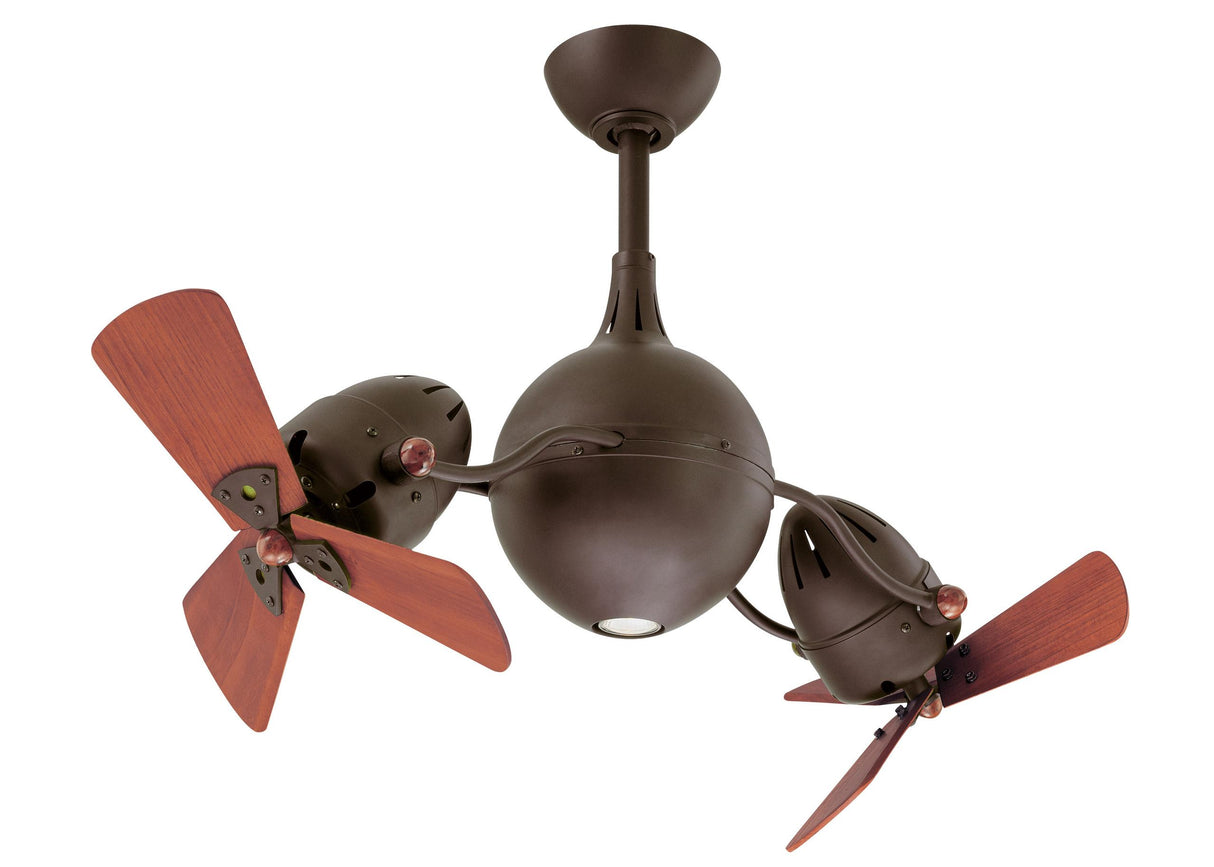 Matthews Fan AQ-TB-WD Acqua 360° rotational 3-speed ceiling fan in textured bronze finish with solid sustainable mahogany wood blades and light kit.