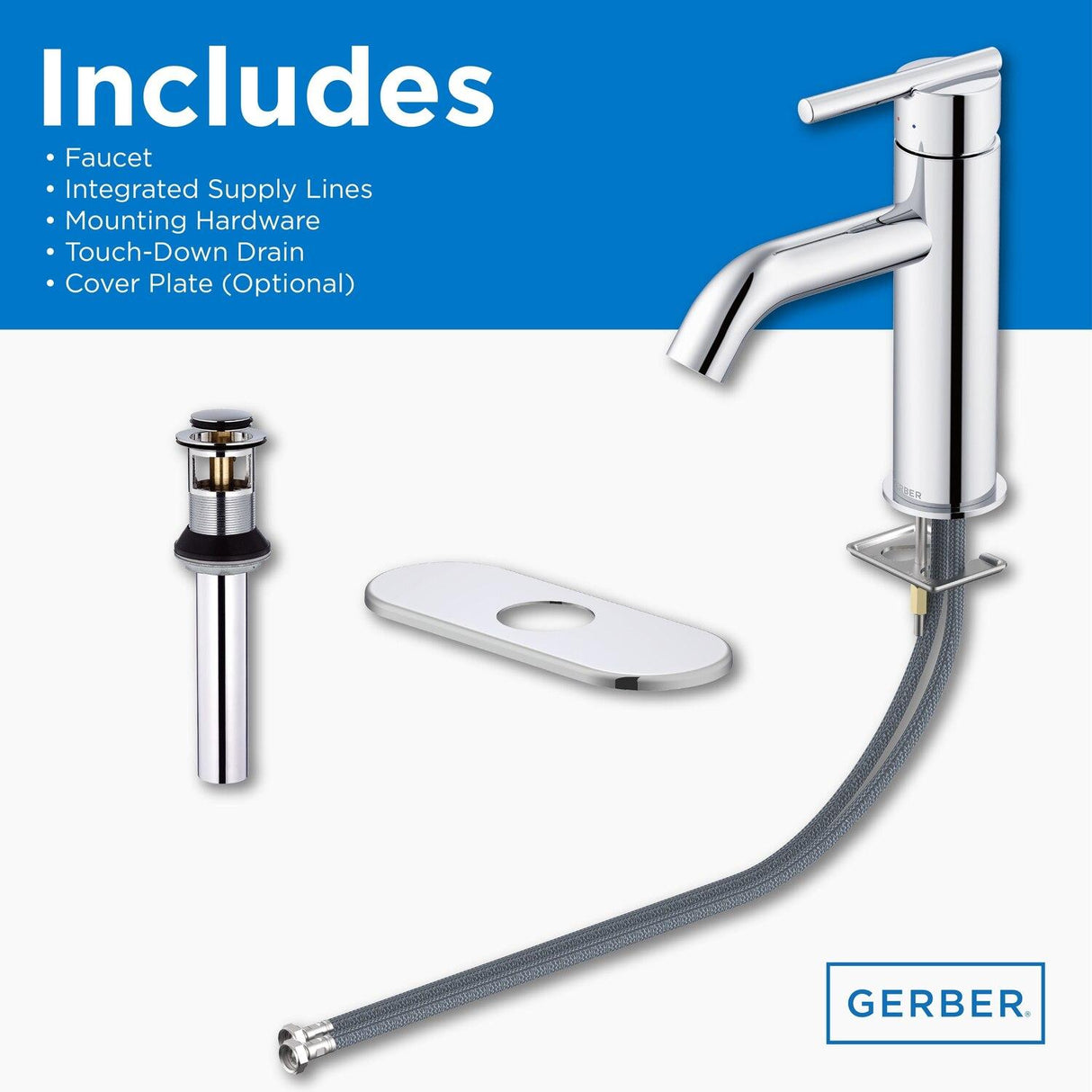 Gerber D225458 Parma Single Handle Bathroom Faucet With Metal Touch Down Drain ...