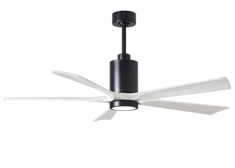 Matthews Fan PA5-BK-MWH-60 Patricia-5 five-blade ceiling fan in Matte Black finish with 60” solid matte white wood blades and dimmable LED light kit 