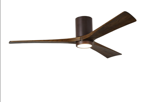 Matthews Fan IR3HLK-TB-WA-60 Irene-3HLK three-blade flush mount paddle fan in Textured Bronze finish with 60” solid walnut tone blades and integrated LED light kit.