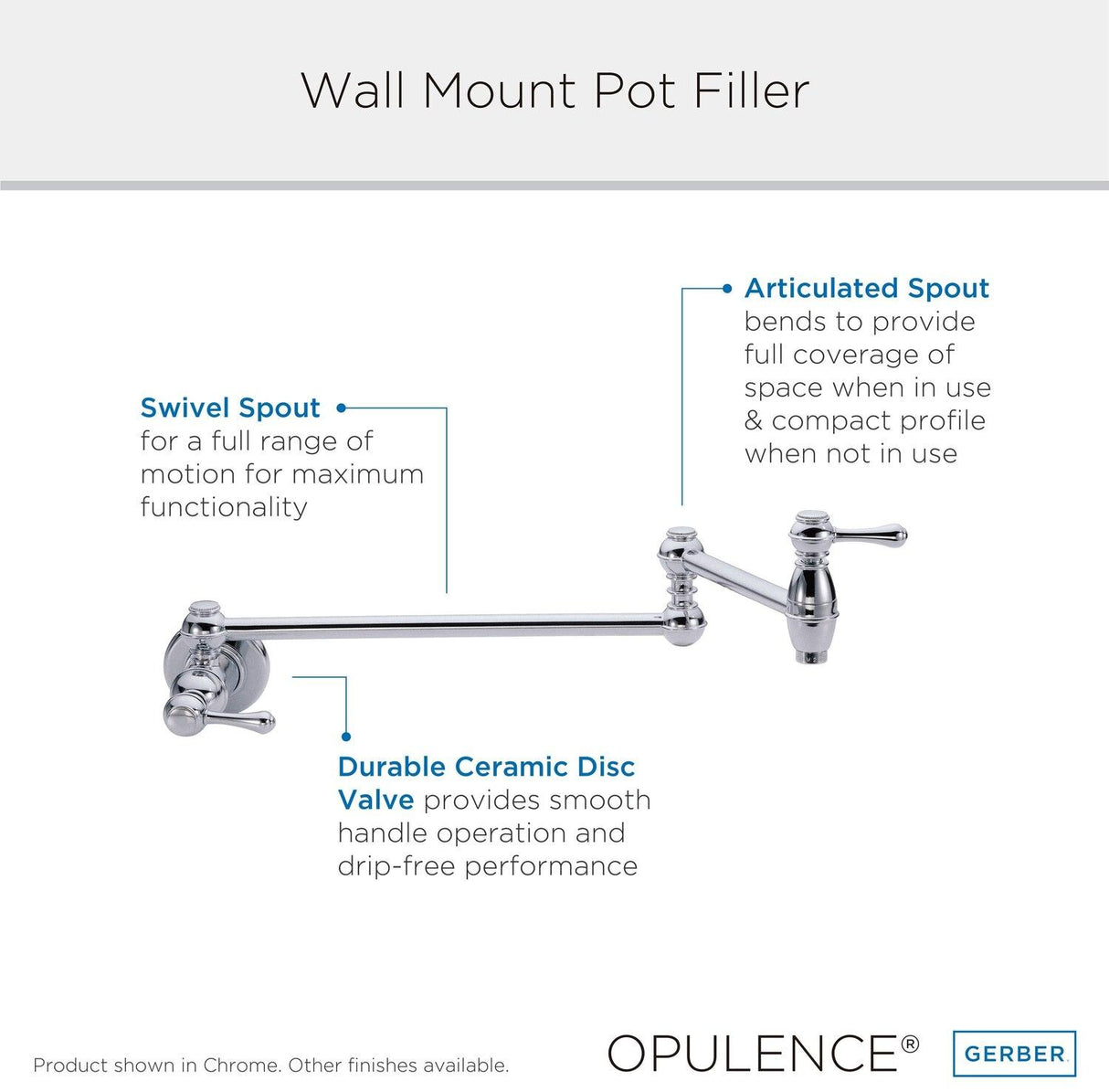 Gerber D205057 Chrome Opulence Wall Mount Pot Filler