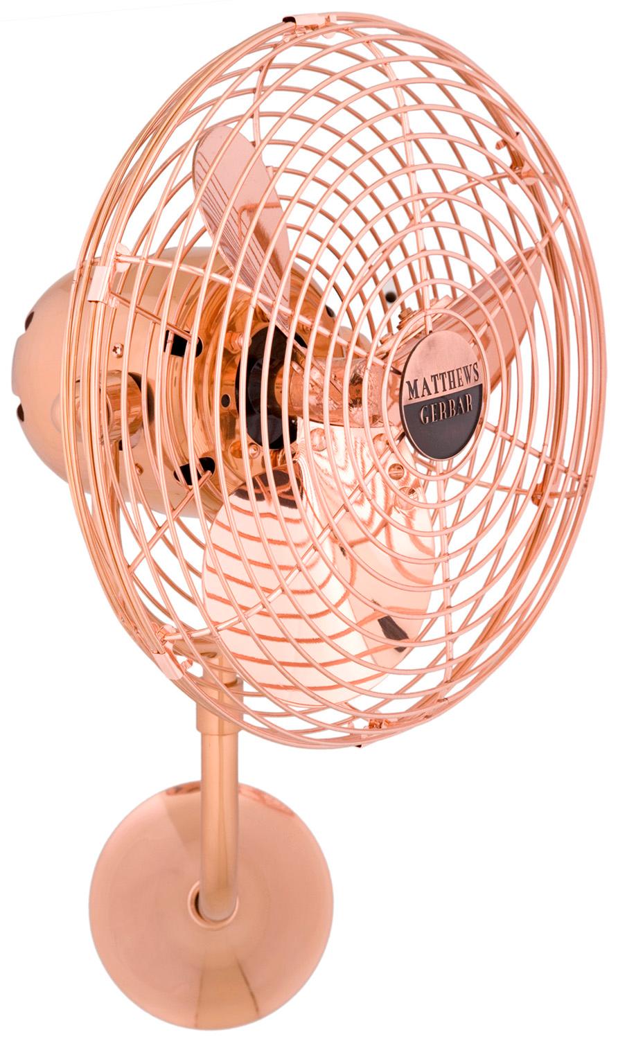 Matthews Fan MP-CP-MTL Michelle Parede vintage style wall fan in polished copper finish.