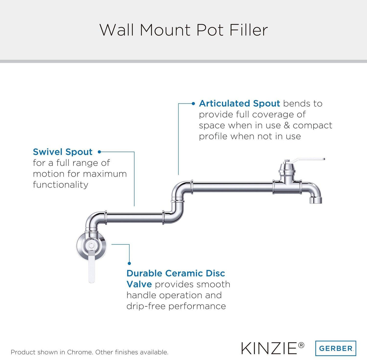 Gerber D205037 Chrome Kinzie Wall Mount Pot Filler