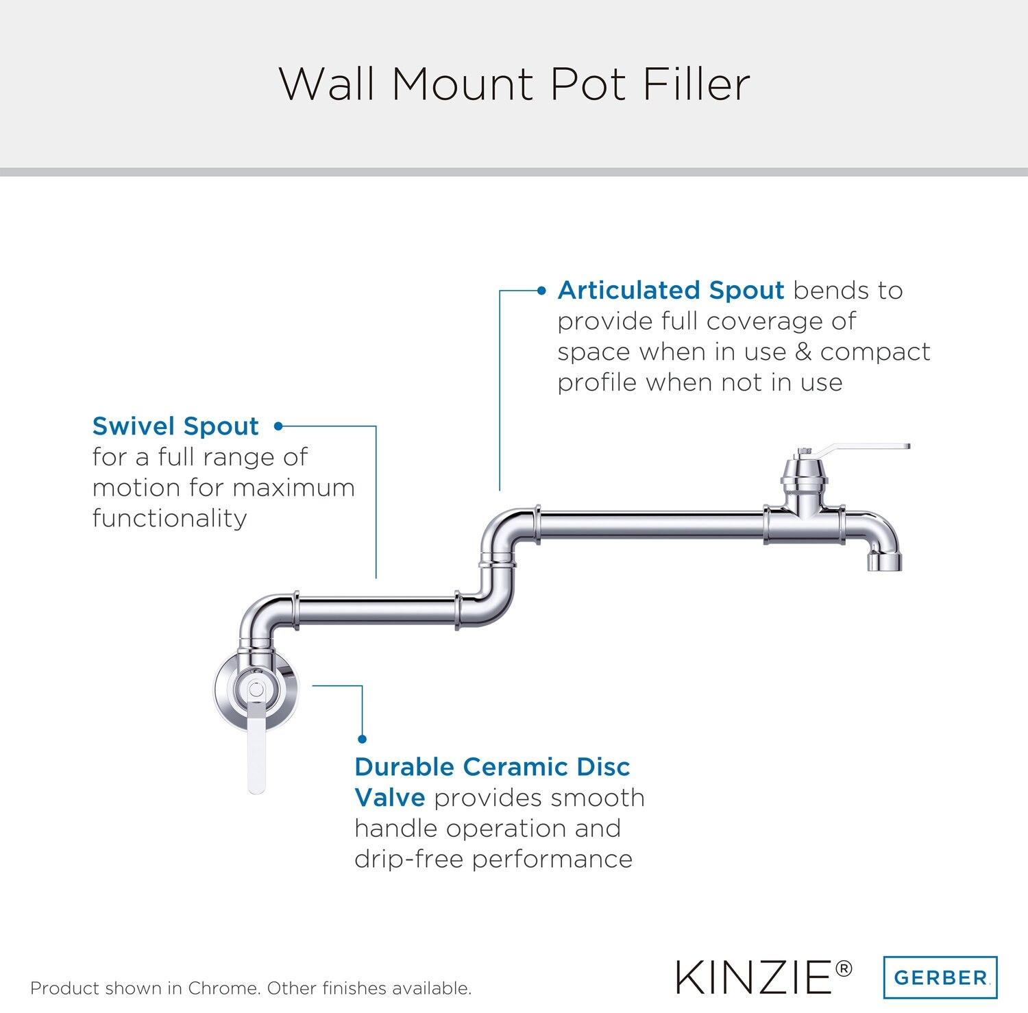 Gerber D205037BS Satin Black Kinzie Wall Mount Pot Filler