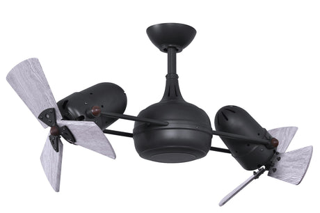 Matthews Fan DG-BK-WDBW Dagny 360° double-headed rotational ceiling fan in Matte Black finish with solid barn wood blades.