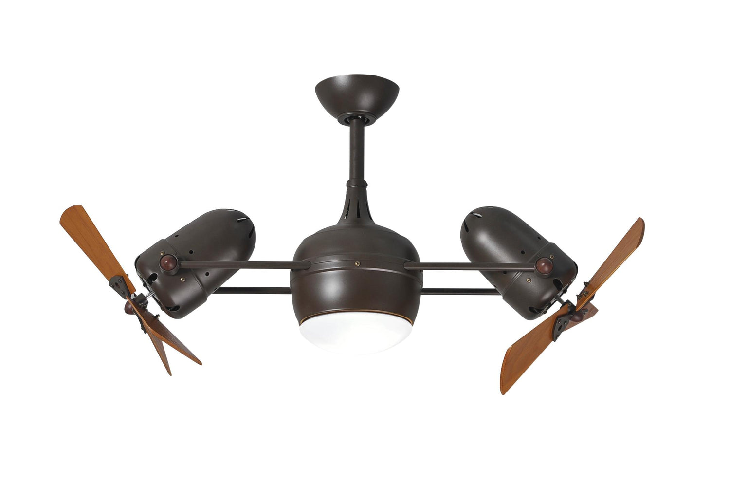 Matthews Fan DGLK-TB-WD Dagny 360° double-headed rotational ceiling fan with light kit in Textured Bronze finish with solid mahogany tone wood blades.