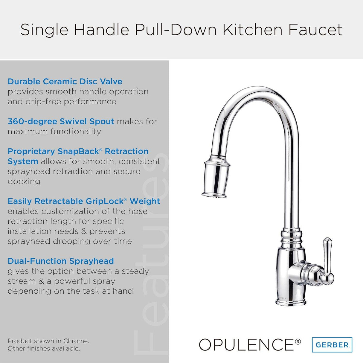 Gerber D454057SS Stainless Steel Opulence Single Handle Pull-down Kitchen Faucet