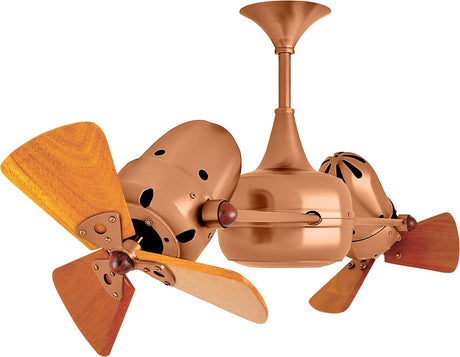 Matthews Fan DD-BRCP-WD Duplo Dinamico 360” rotational dual head ceiling fan in Brushed Copper finish with solid sustainable mahogany wood blades.