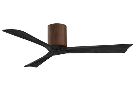 Matthews Fan IR3H-WN-BK-52 Irene-3H three-blade flush mount paddle fan in Walnut finish with 52” solid matte black wood blades. 