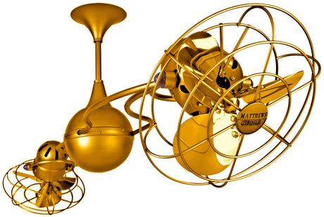 Matthews Fan IV-GOLD-MTL Italo Ventania 360° dual headed rotational ceiling fan in Ouro (Gold) finish with metal blades.