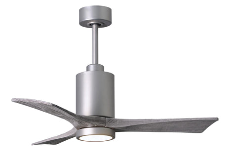 Matthews Fan PA3-BN-BW-42 Patricia-3 three-blade ceiling fan in Brushed Nickel finish with 42” solid barn wood tone blades and dimmable LED light kit 