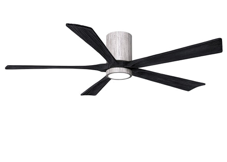 Matthews Fan IR5HLK-BW-BK-60 IR5HLK five-blade flush mount paddle fan in Barn Wood finish with 60” solid matte black wood blades and integrated LED light kit.