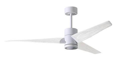 Matthews Fan SJ-WH-MWH-60 Super Janet three-blade ceiling fan in Gloss White finish with 60” solid matte white wood blades and dimmable LED light kit 