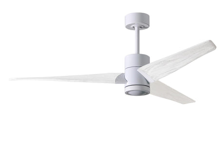 Matthews Fan SJ-WH-MWH-60 Super Janet three-blade ceiling fan in Gloss White finish with 60” solid matte white wood blades and dimmable LED light kit