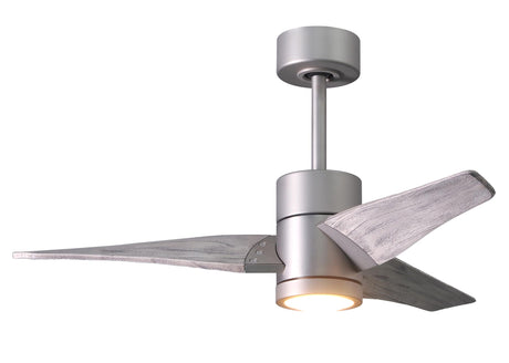 Matthews Fan SJ-BN-BW-42 Super Janet three-blade ceiling fan in Brushed Nickel finish with 42” solid barn wood tone blades and dimmable LED light kit 