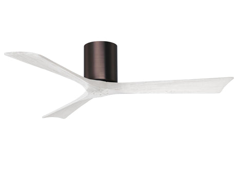Matthews Fan IR3H-BB-MWH-52 Irene-3H three-blade flush mount paddle fan in Brushed Bronze finish with 52” solid matte white wood blades.