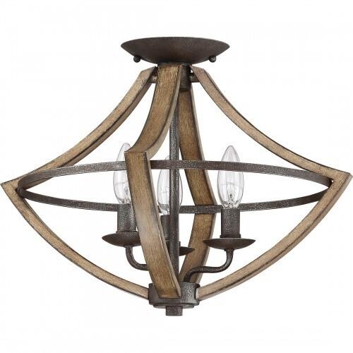 Quoizel SHR1716RK Shire 3 light semi flush rustic black Flush Mount