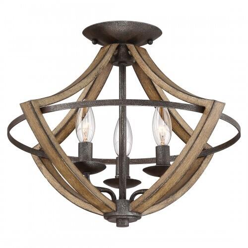 Quoizel SHR1716RK Shire 3 light semi flush rustic black Flush Mount