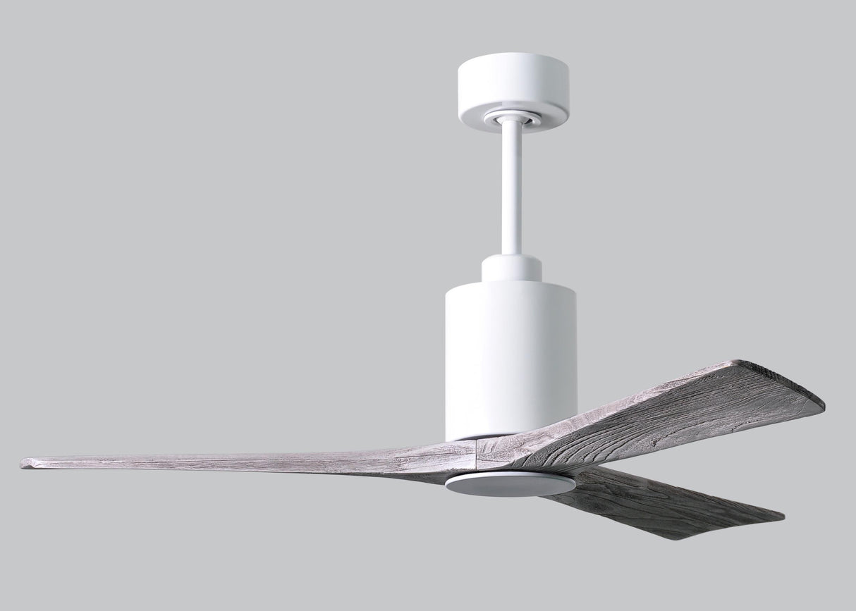 Matthews Fan PA3-WH-BW-52 Patricia-3 three-blade ceiling fan in Gloss White finish with 52” solid barn wood tone blades and dimmable LED light kit
