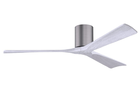 Matthews Fan IR3H-BP-MWH-60 Irene-3H three-blade flush mount paddle fan in Brushed Pewter finish with 60” solid matte white wood blades.