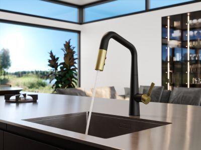 Combo-matte Black and Brushed Gold 1-handle Pull-down Kitchen Faucet GT529-ASRBBG