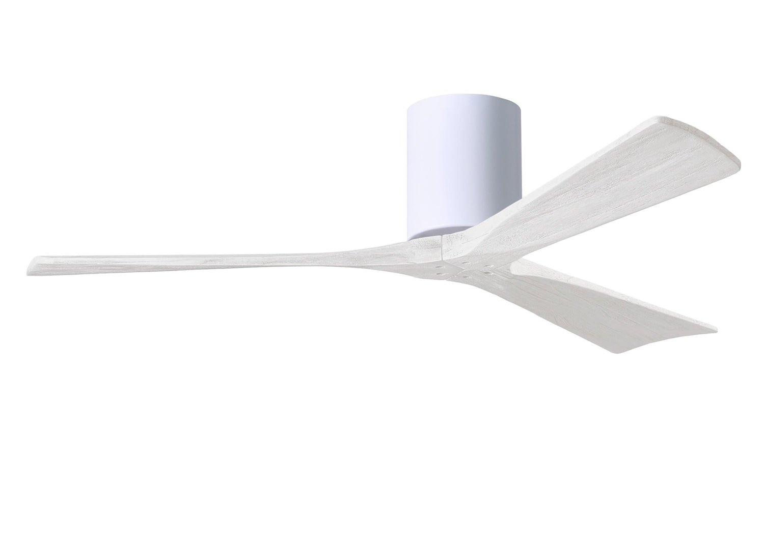 Matthews Fan IR3H-WH-MWH-52 Irene-3H three-blade flush mount paddle fan in Gloss White finish with 52” solid matte white wood blades.