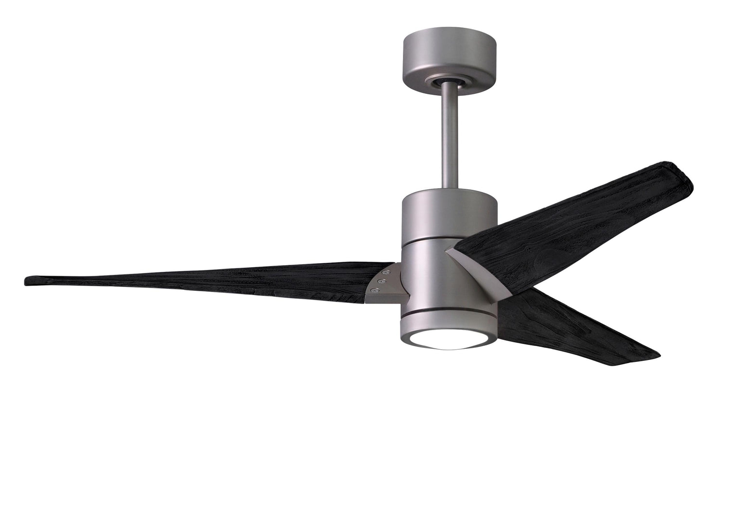 Matthews Fan SJ-BN-BK-52 Super Janet three-blade ceiling fan in Brushed Nickel finish with 52” solid matte blade wood blades and dimmable LED light kit