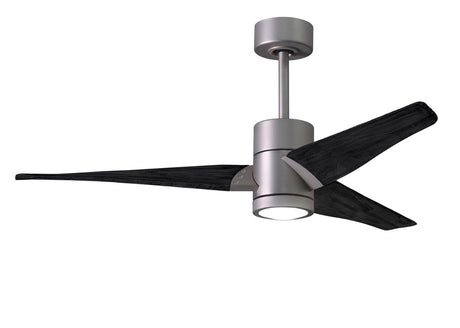 Matthews Fan SJ-BN-BK-52 Super Janet three-blade ceiling fan in Brushed Nickel finish with 52” solid matte blade wood blades and dimmable LED light kit 