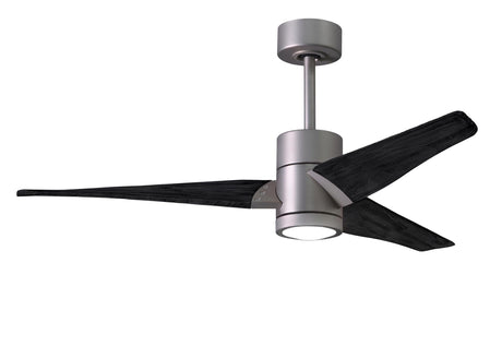 Matthews Fan SJ-BN-BK-52 Super Janet three-blade ceiling fan in Brushed Nickel finish with 52” solid matte blade wood blades and dimmable LED light kit