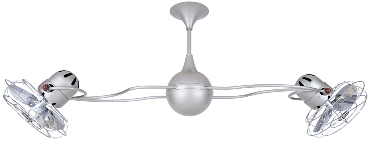 Matthews Fan IV-BN-MTL Italo Ventania 360° dual headed rotational ceiling fan in brushed nickel finish with metal blades.
