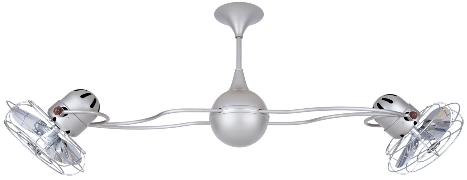 Matthews Fan IV-BN-MTL Italo Ventania 360° dual headed rotational ceiling fan in brushed nickel finish with metal blades.