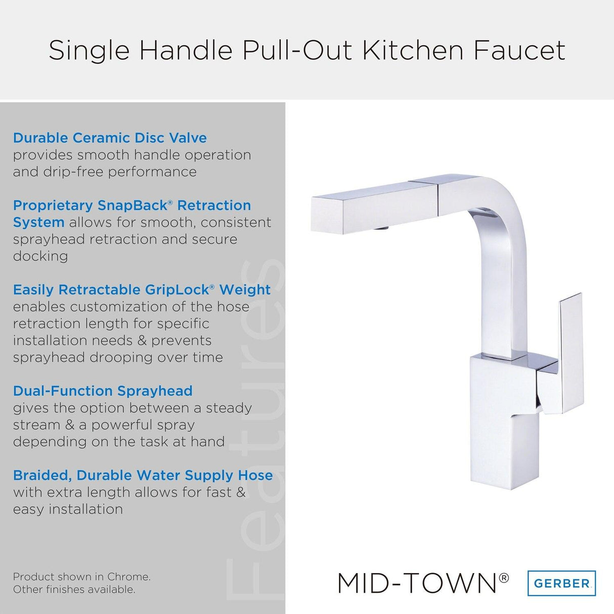 Gerber D404562SS Stainless Steel Mid-town Single Handle Pull-out Kitchen Faucet