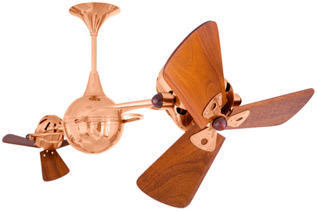 Matthews Fan IV-CP-WD Italo Ventania 360° dual headed rotational ceiling fan in polished copper finish with solid sustainable mahogany wood blades.