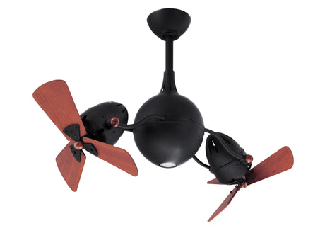 Matthews Fan AQ-BK-WD Acqua 360° rotational 3-speed ceiling fan in matte black finish with solid sustainable mahogany wood blades and light kit.