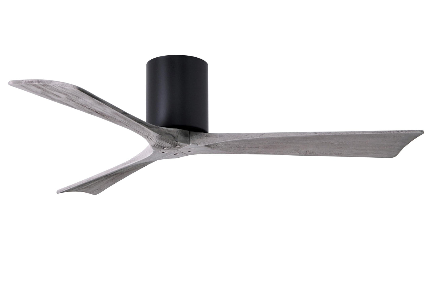 Matthews Fan IR3H-BK-BW-52 Irene-3H three-blade flush mount paddle fan in Matte Black finish with 52” solid barn wood tone blades.
