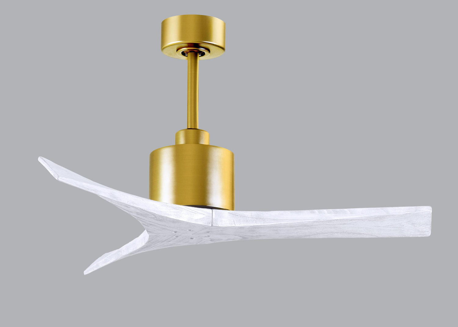 Matthews Fan MW-BRBR-MWH-42 Mollywood 6-speed contemporary ceiling fan in Brushed Brass finish with 42” solid matte white wood blades
