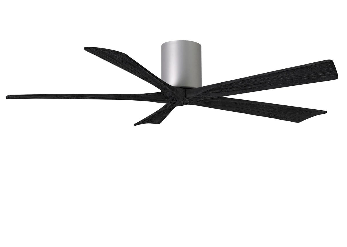 Matthews Fan IR5H-BN-BK-60 Irene-5H five-blade flush mount paddle fan in Brushed Nickel finish with 60” solid matte black wood blades.