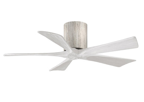 Matthews Fan IR5H-BW-MWH-42 Irene-5H five-blade flush mount paddle fan in Barn Wood finish with 42” solid matte white wood blades. 