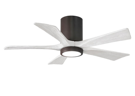 Matthews Fan IR5HLK-TB-MWH-42 IR5HLK five-blade flush mount paddle fan in Textured Bronze finish with 42” solid matte white wood blades and integrated LED light kit.