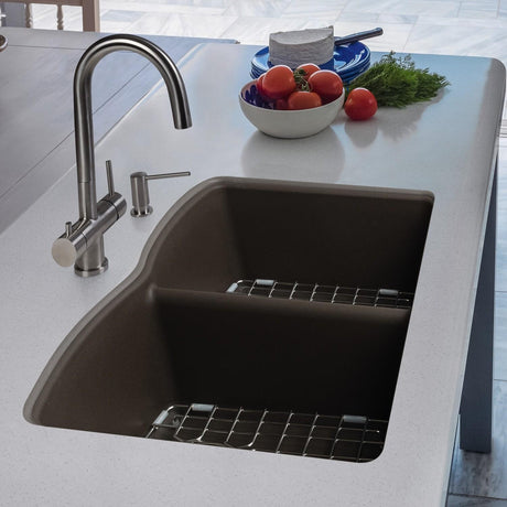 FRANKE ELG120MOC Ellipse 33.0-in. x 19.7-in. Mocha Granite Undermount Double Bowl Kitchen Sink - ELG120MOC In Mocha