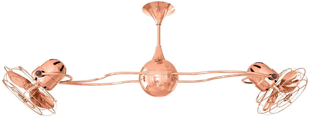 Matthews Fan IV-CP-MTL Italo Ventania 360° dual headed rotational ceiling fan in polished copper finish with metal blades.