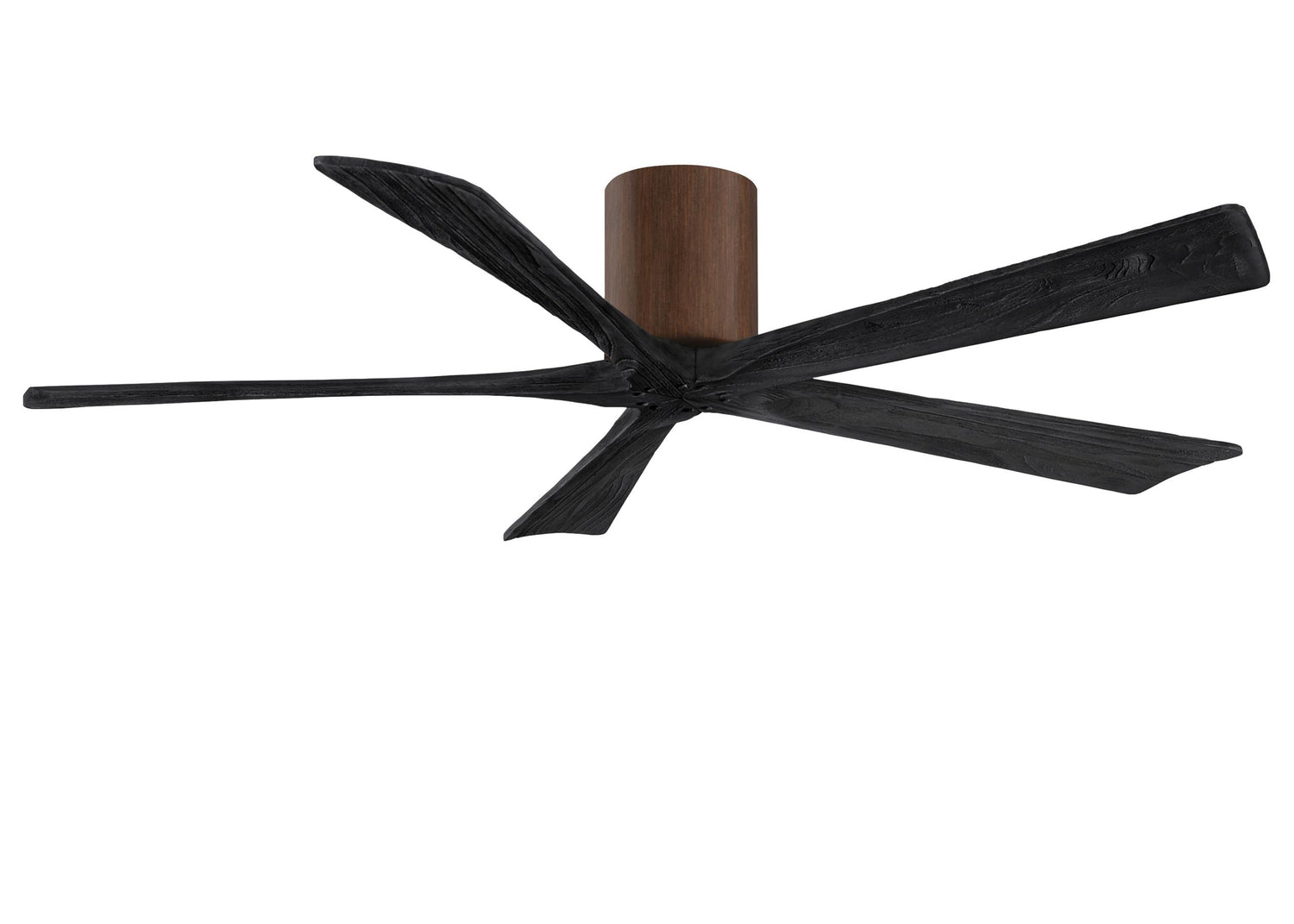 Matthews Fan IR5H-WN-BK-60 Irene-5H five-blade flush mount paddle fan in Walnut finish with 60” solid matte black wood blades.