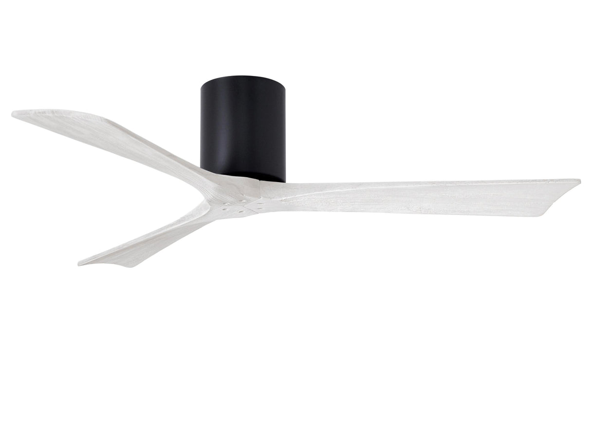 Matthews Fan IR3H-BK-MWH-52 Irene-3H three-blade flush mount paddle fan in Matte Black finish with 52” solid matte white wood blades.