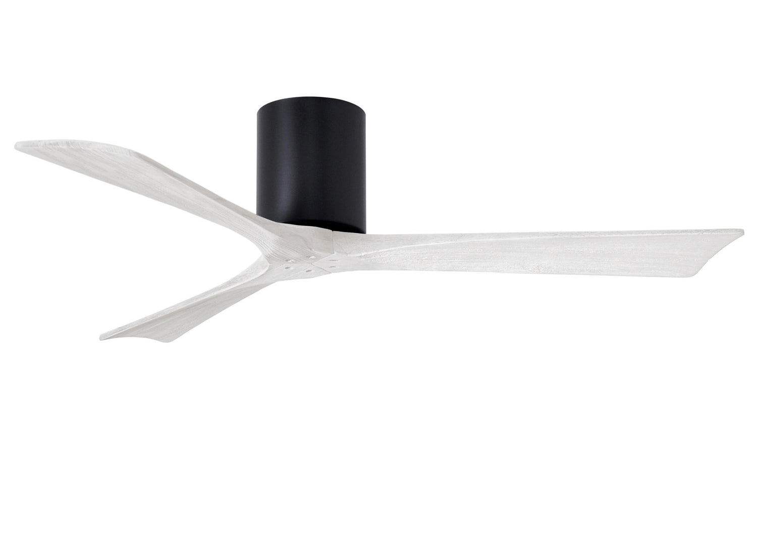 Matthews Fan IR3H-BK-MWH-52 Irene-3H three-blade flush mount paddle fan in Matte Black finish with 52” solid matte white wood blades.