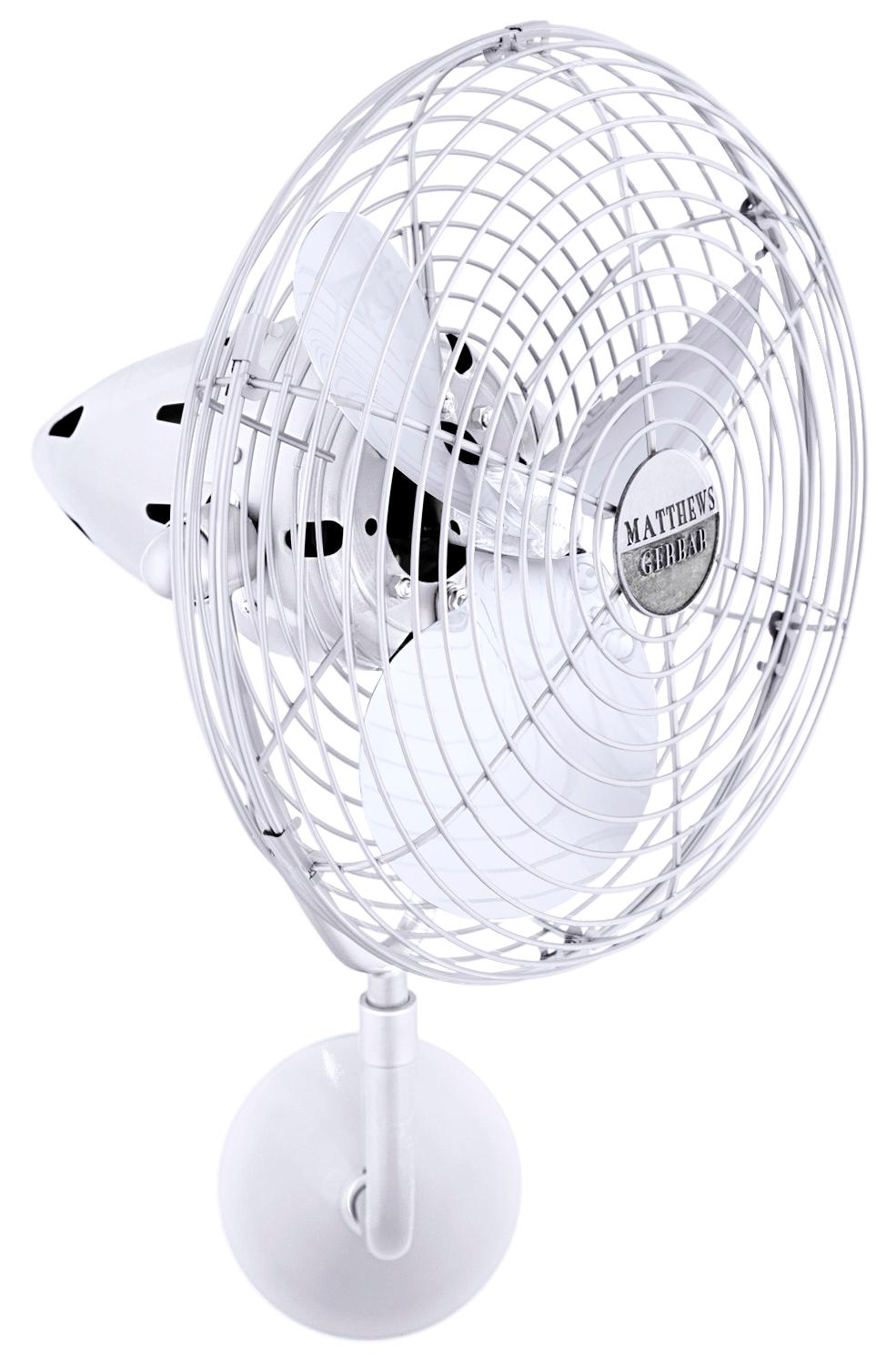 Matthews Fan BP-WH-MTL Bruna Parede wall fan in Gloss White finish.