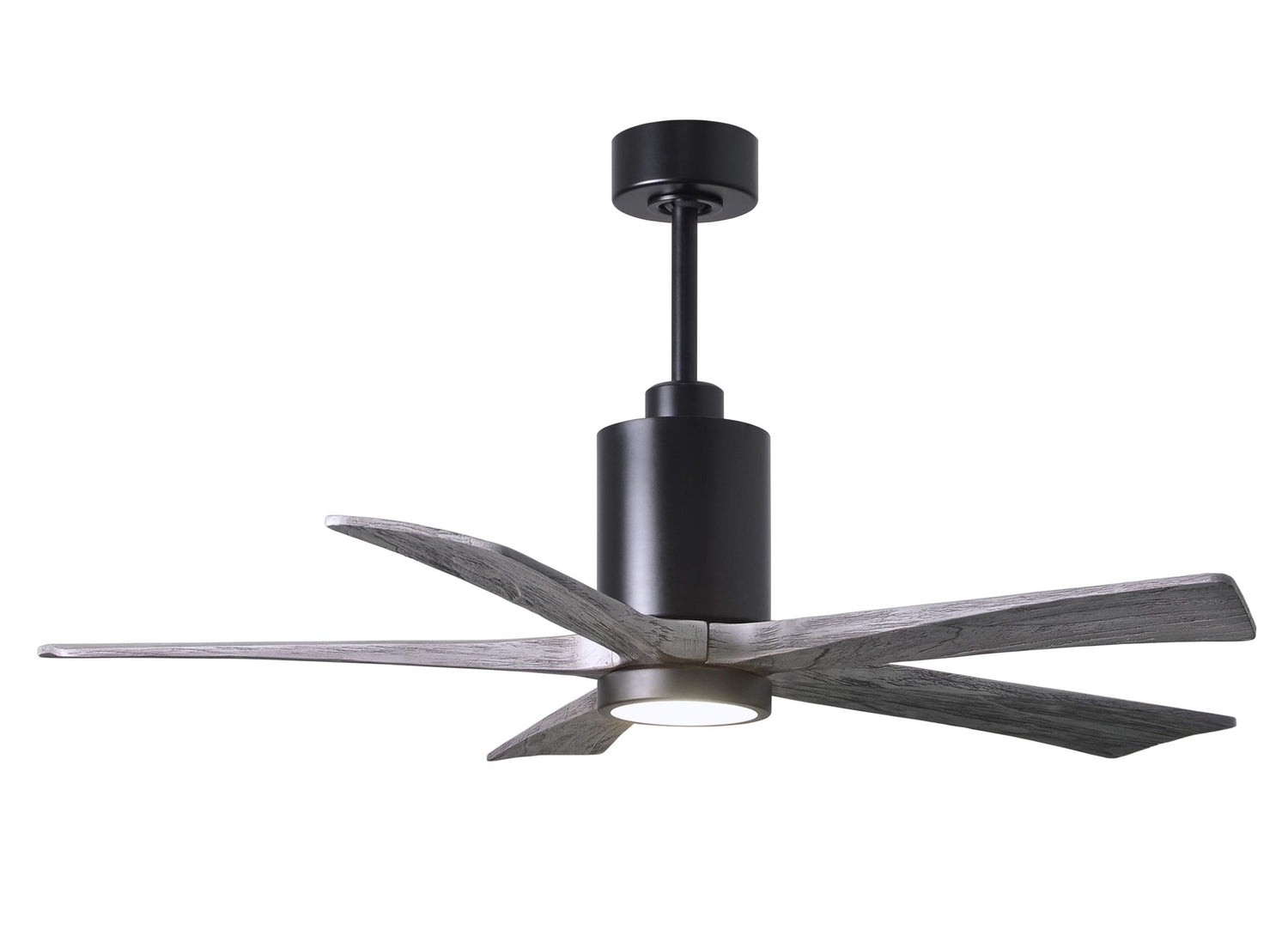 Matthews Fan PA5-BK-BW-52 Patricia-5 five-blade ceiling fan in Matte Black finish with 52” solid barn wood tone blades and dimmable LED light kit
