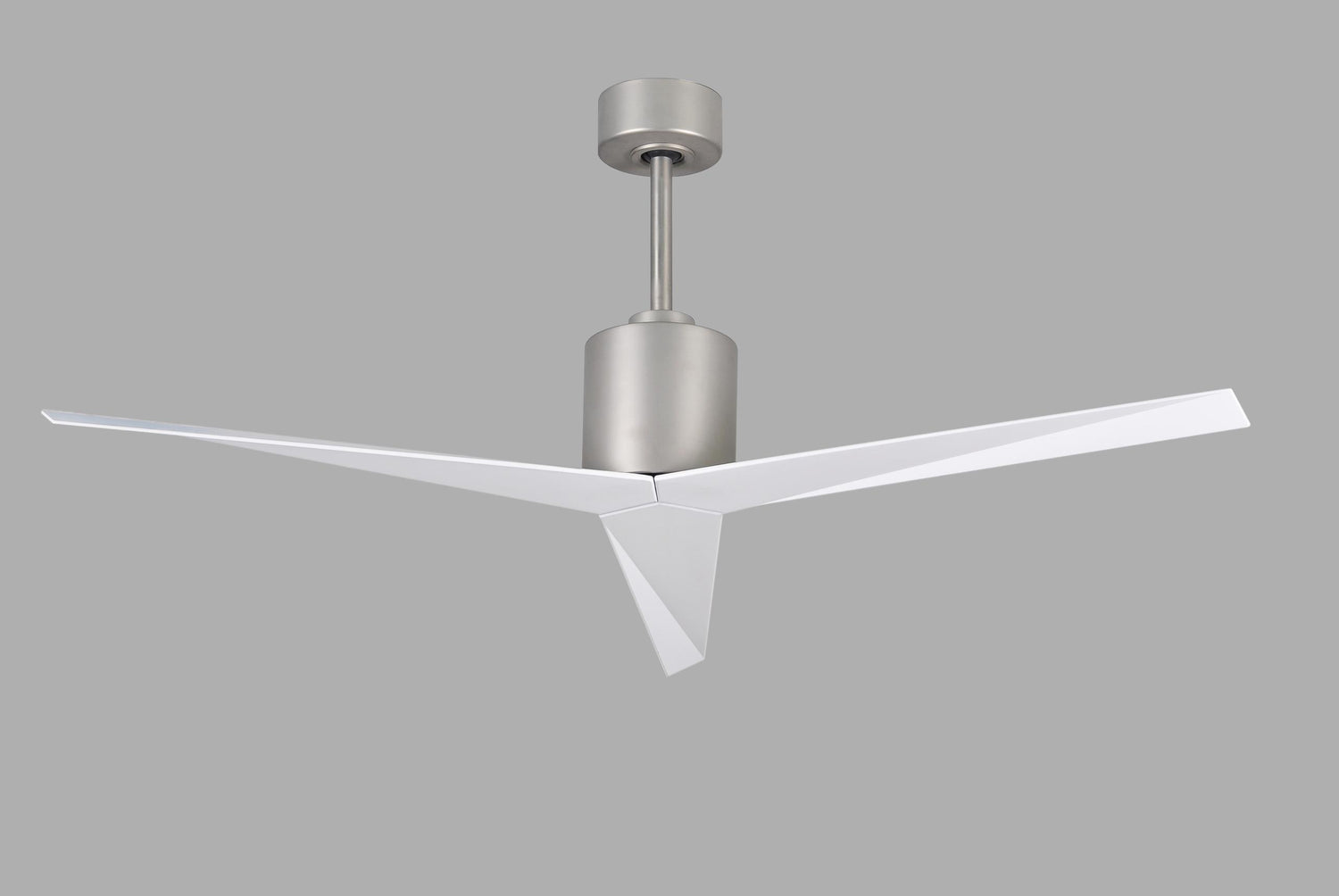 Matthews Fan EK-BN-WH Eliza 3-blade paddle fan in Brushed Nickel finish with gloss white all-weather ABS blades. Optimized for wet locations.